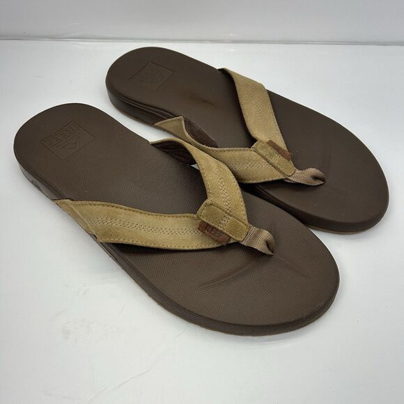 Reef Men’s Size 12 C-20 Sandals Flip Flops Cushioned Arch Brown Leather - Picture 1 of 10